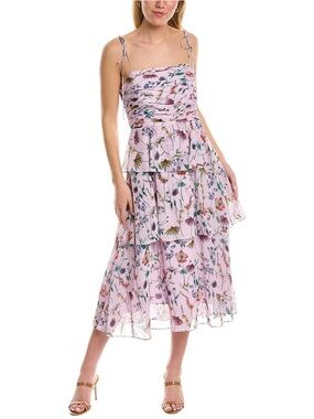 AMUR Acacia Tie Strap Ruffle Dres Floral Tiered Midi Dress